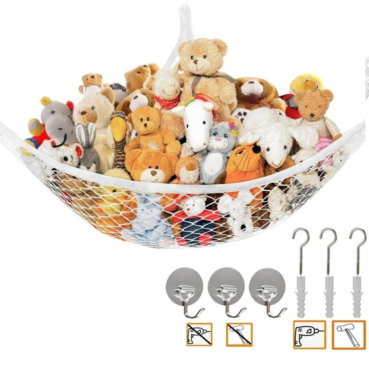 Large Corner Toy Storage Hammock – Mesh Net for Stuffed Animals