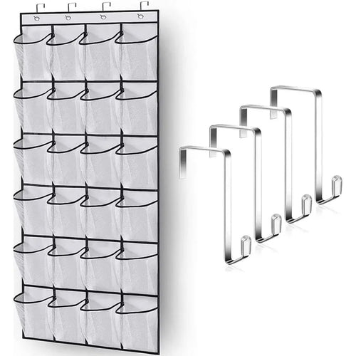 24-Pocket Over Door Hanging Shoe Organizer – Clear Storage Rack