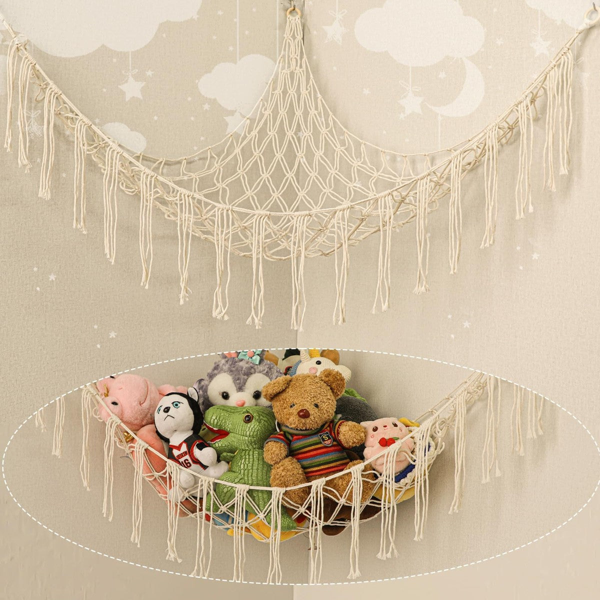 Large Corner Toy Storage Hammock – Mesh Net for Stuffed Animals