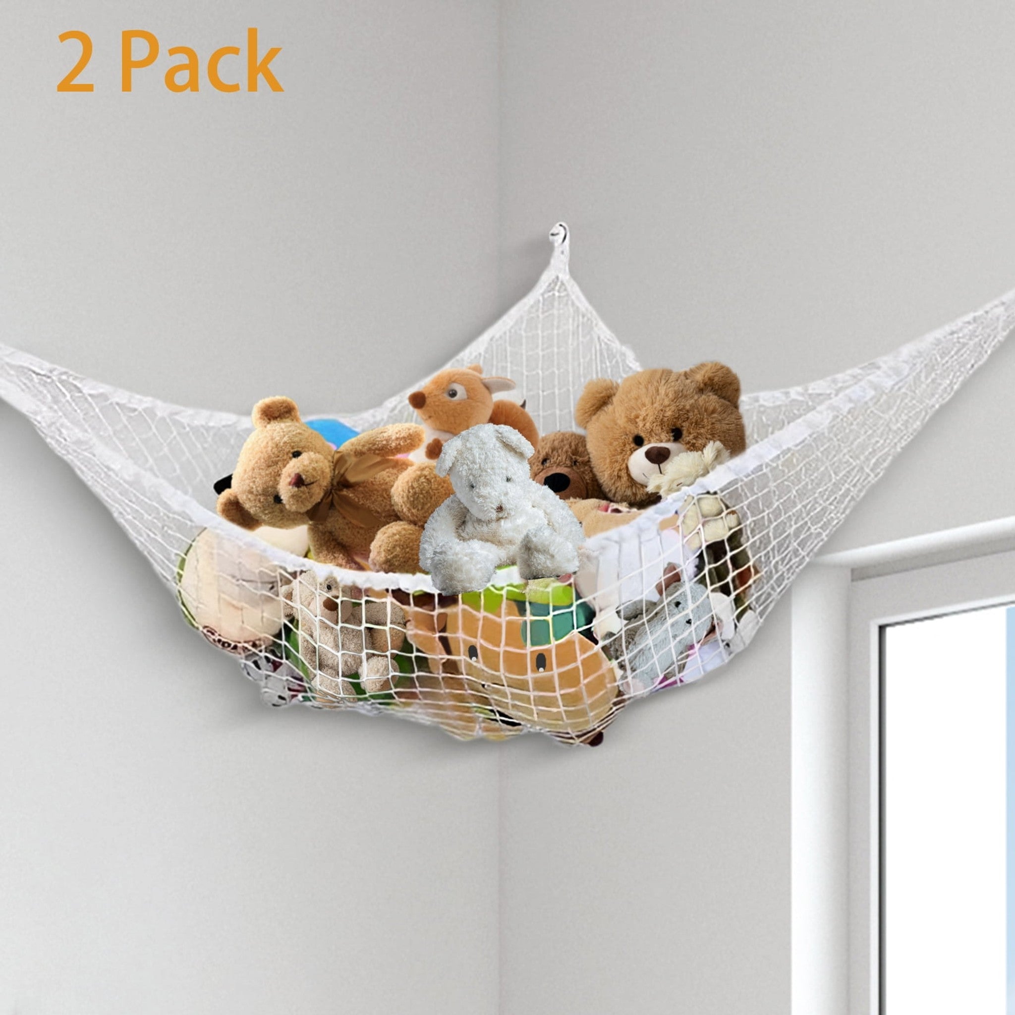 Large Corner Toy Storage Hammock – Mesh Net for Stuffed Animals