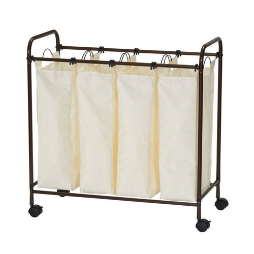 3-Section Laundry Sorter Cart with Wheels & Removable Bags