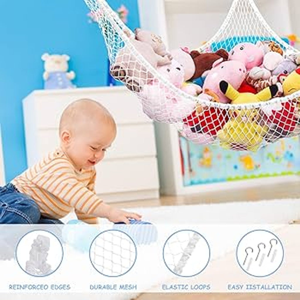 Large Corner Toy Storage Hammock – Mesh Net for Stuffed Animals